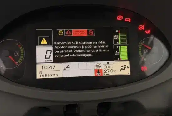 AdBlue veateade Hitachi ekraanil